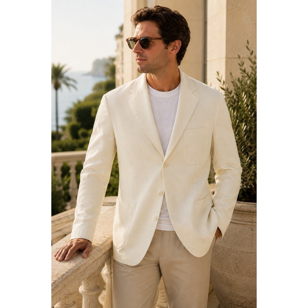 NWT Vintage Stafford Ivory Sport Coat Patch Pocket Soft Blazer 46R Cream Jacket